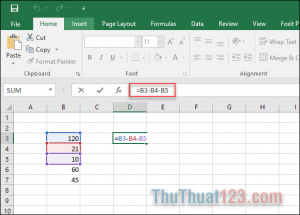 Hàm trừ trong excel