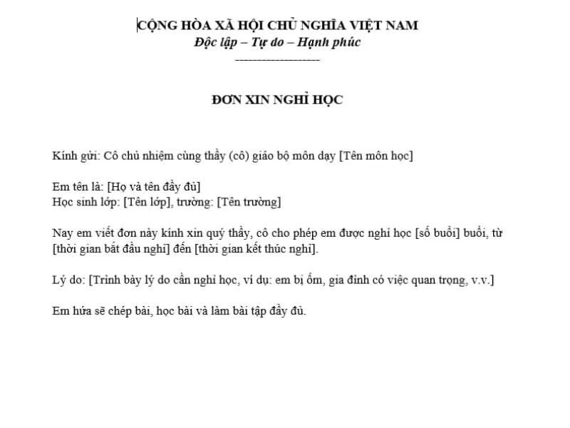 Đơn xin nghỉ học