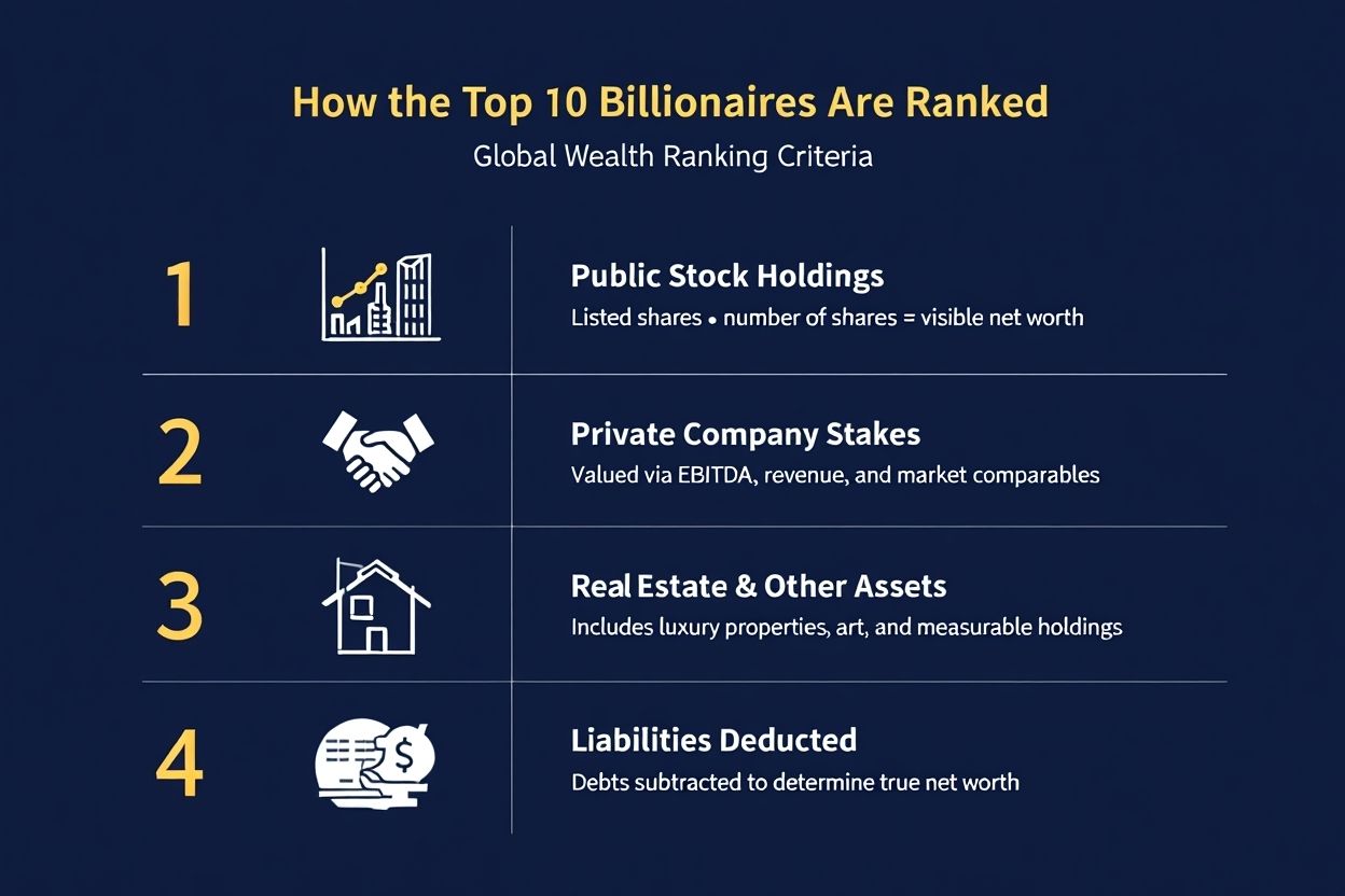 How are the ten top billionaires in the world determined?